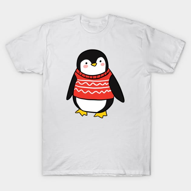 Cute christmas penguin cartoon illustration T-Shirt by Yarafantasyart